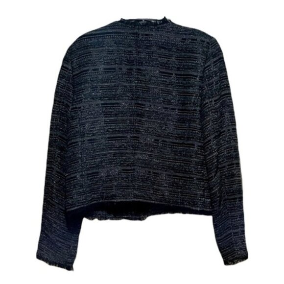 ๐๐ธ๐ฒ๐ฎ Fringe-Trim Tweed Blazer Black/Gray M - Picture 2 of 7